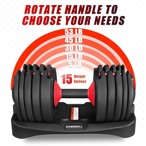 HAKENO 15 Weight in 1 Adjustable Dumbbell 53LB with Fast Automatic Adjustable and Weight Plate for Body Workout Home Gym （...