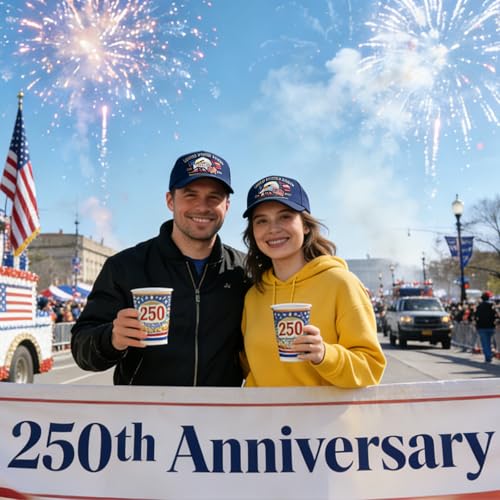Bokauo 250 Anniversary USA Hat for Men Women,Printed Adjustable Baseball Cap,Patriotic 250th Gift for Husband,Veteran