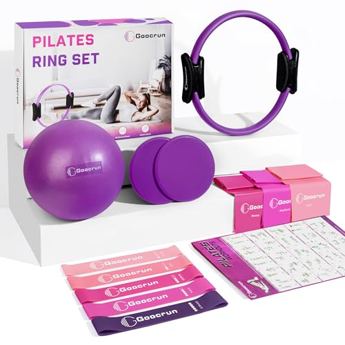 Goocrun Pilates Ring Set with Resistance Bands Set, Pilates Ball, Sliding Disks – Workout Equipment Home Gym Includes Comp...
