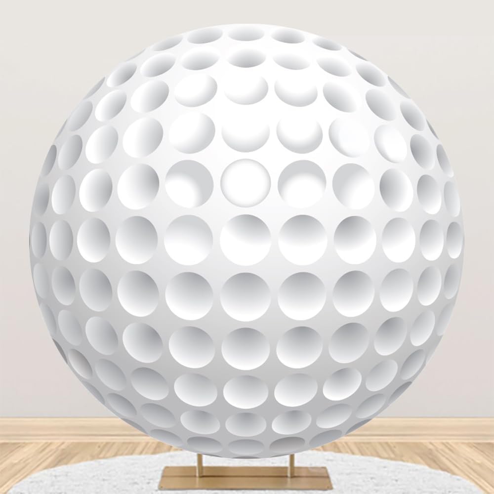 Laeacco 6x6ft Golf Theme Round Backdrop White Golf Ball Circle Backdrop Cover Golf Sports Themed Birthday Photo Background for Men Women Birthday Sports Match Games Club Party Portrait Booth Props