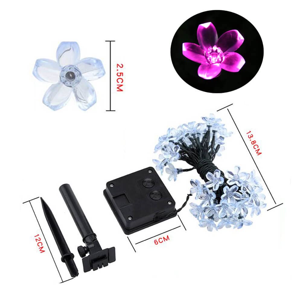 SEMILITS Solar Powered String Lights, 50LED Flower Shaped, Pink, Outdoor Decoration for Patio and Garden