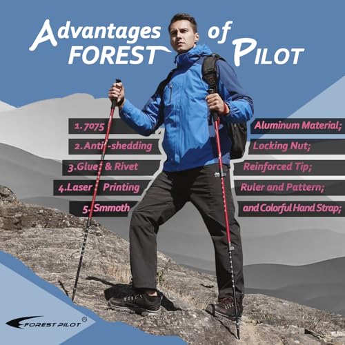 FOREST PILOT Trekking Poles - Lightweight 7075 Aluminum with Flip Lock & All Terrain Accessories - Pair of 2 Walking Stick...