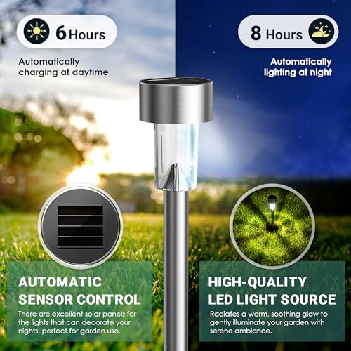GIGALUMI Solar Lights Outdoor Waterproof, 12 Pack, Stainless Steel LED Solar Garden Lights for Patio, Lawn, Yard and Lands...