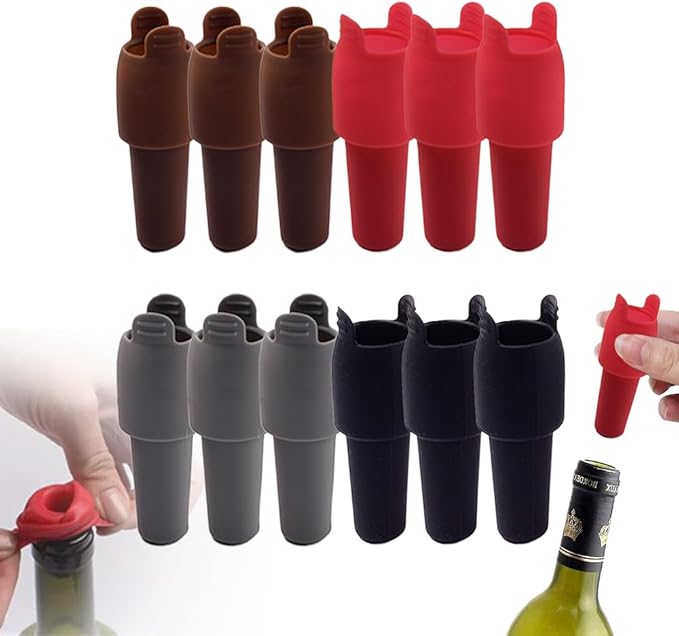 Silicone Wine Stopper for Wine Bottles, 2026 Upgrade Reusable Wine Stoppers for Wine Bottles, Seal Bottle Cover for Beer Champagne, Glass Bottle Sealer Covers Wine Stoppers for Home Use (12)