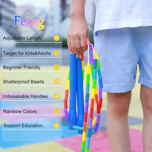 16.5FT Double Dutch Jump Ropes for Adults Kids, Rainbw Long Jump Rope, Beaded Jump Rope for Fitness, Segmented Skipping Ro...