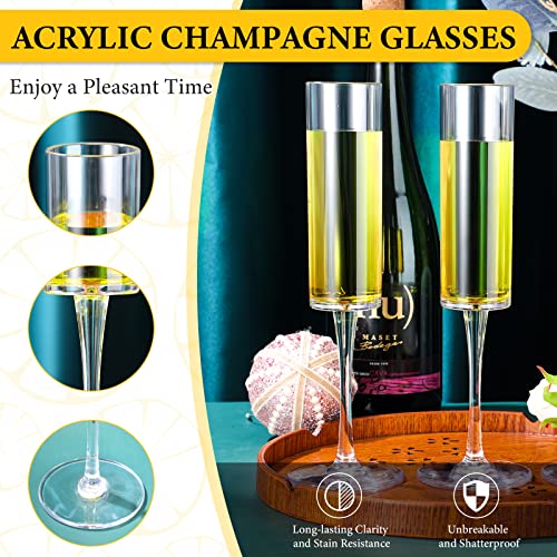 Lauwell Set of 6 Plastic Acrylic Crystal Champagne Glasses Flutes Hand Blown Champagne Goblets Classic Wine Stemware for W...