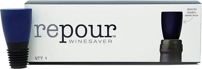 Repour Wine Saver - Wine Preserver and Stopper - Removes Harmful Oxygen from your Wine Simply and Effectively - Indigo Blue 4 Pack