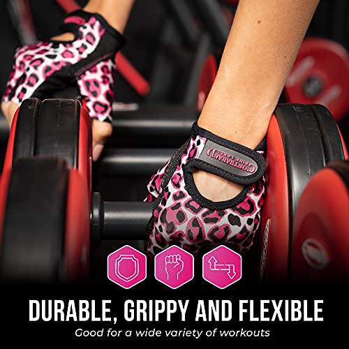 Contraband Pink Label 5297 Womens Design Series Leopard Print Lifting & Rowing Gloves (Pair) - Lightweight Vegan Medium Pa...