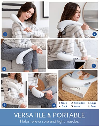 Zyllion Handheld Back and Neck Massager - Cordless Rechargeable Electric Vibrating Deep Tissue Massage with Heat for Athle...