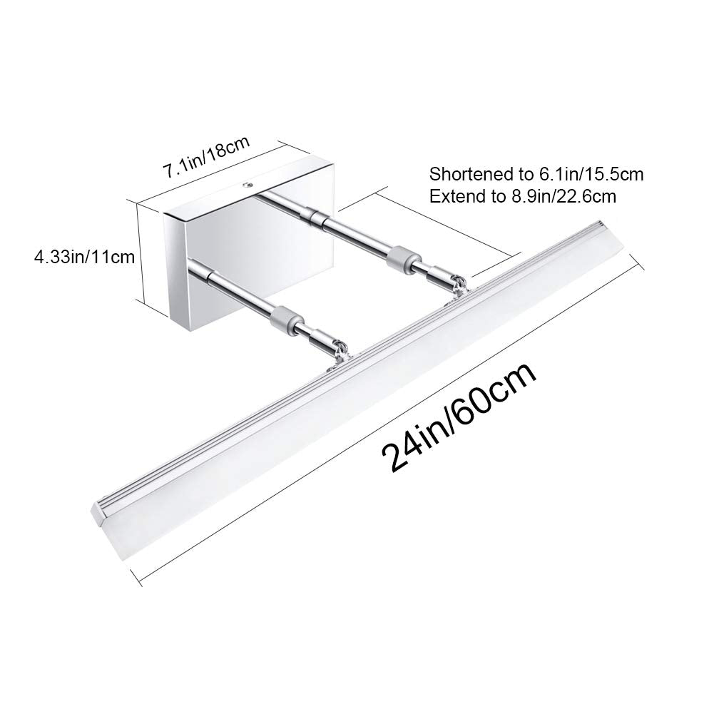 Aipsun 24 Modern Led Vanity Light Fixture, Chrome Stainless Steel, Model 6480, Adjustable Bathroom Lighting Over Mirror, 5500K