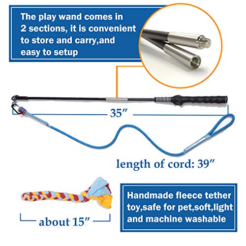 Interactive Flirt Pole Toy for Dogs Chase and Tug of War,Durable Teaser Wand with Pet Fleece Rope Tether Lure Toy to Outdo...