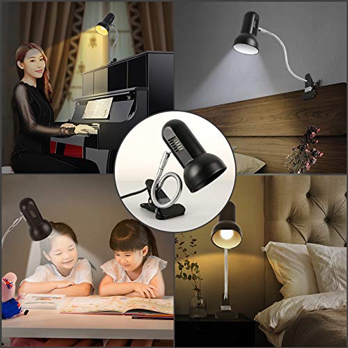 Szmanweisi Clamp Desk Lamp - 360° Flexible Black Metal Clip-On Light For Reading, Home, Bedroom, Piano, And Headboard Use