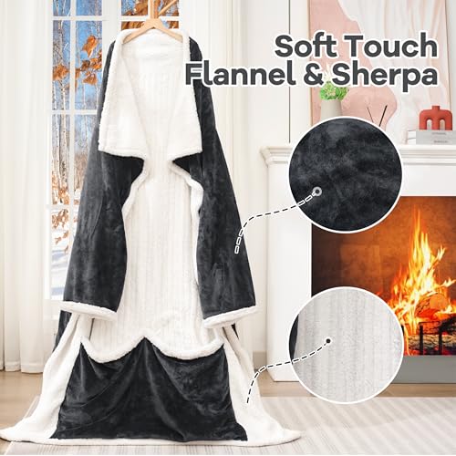 Heated Blanket Wearable Electric Blanket with Foot Pocket and Sleeves, Heating Throw Blanket, Electric Snuggle Blankets, 6...