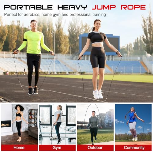 Gemscream Weighted Jump Rope for Men and Women 1 LB Ball Bearing Rapid Speed Skipping Rope for Workout Fitness Exercise Al...
