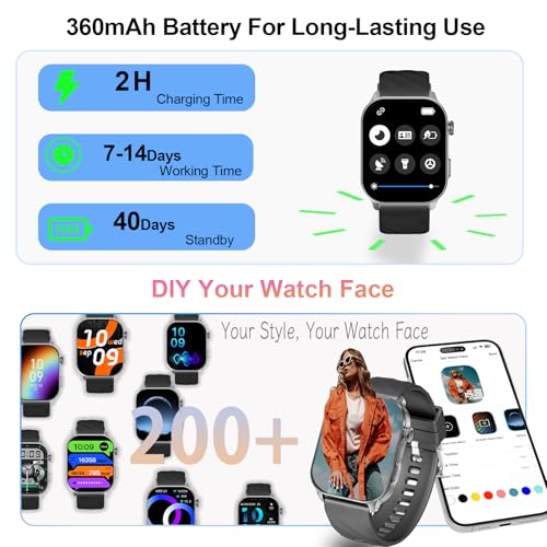 ALRETOME Smart Watch for Men with Built-in GPS, Bluetooth Call(Answer/Make Calls), Fitness Tracker, 2.1" HD Screen, Heart ...
