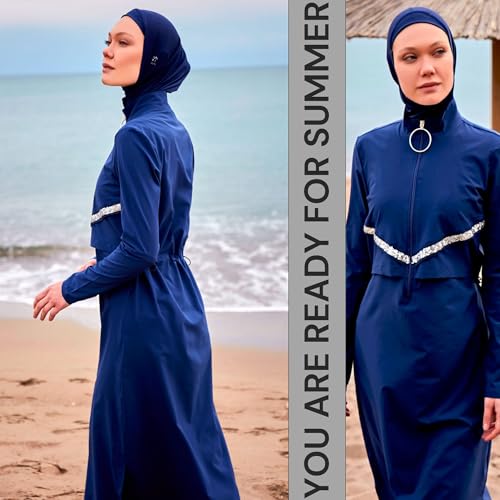 Islamic Full-Length Modest Swimsuit for Muslim Women | 4 PCS Burkini Set Top Pants Cap Bustier | Long Sleeve Rash Guard