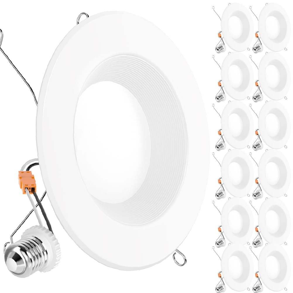 Sunco Lighting LED Can Lights Retrofit 12 Pack, 5/6 Inch, Dimmable, 6000K Daylight Deluxe, Aluminum, Model DL_BFDR6-13W-