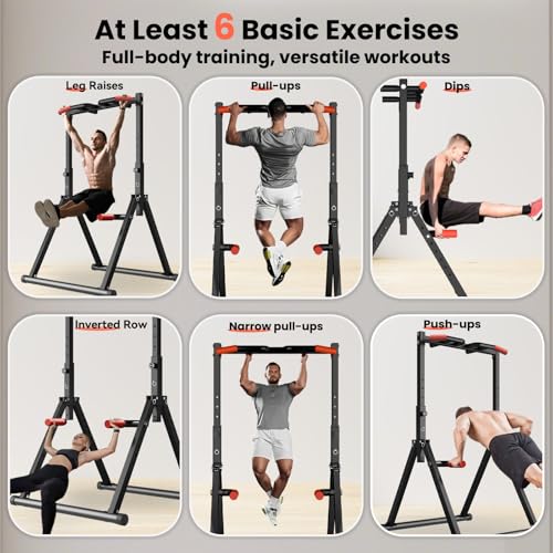 WATBKHE Power Tower Pull Up Dip Station Foldable, Pull Up Bar Station Adjustable, Multi-Function Home Gym, Strength Traini...