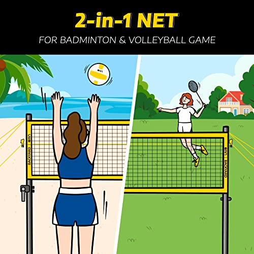 A11N Outdoor Volleyball and Badminton Combo Set - Includes Adjustable Height Anti-Sag Net, Volleyball, Air Pump, 4 Badmint...
