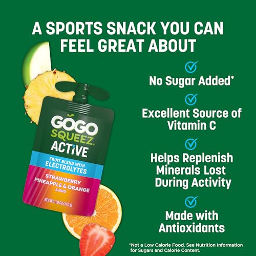 GoGo squeeZ Active Fruit Blend with Electrolytes | 18-Count Variety Pack | Blueberry Strawberry Lemon & Strawberry Pineapp...