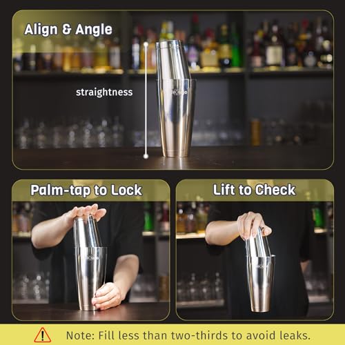 Nexsujo Boston Shaker Set, Professional Cocktail Shaker Set (18oz/28oz), Weighted Stainless Steel Bar Shaker for Bartendin...