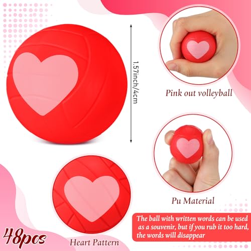 Soulchen 48 Pcs Valentines Day Mini Volleyball Stress Ball 1.57 Foam Heart Volleyball Accessories Squeeze Relief Sports Ba...