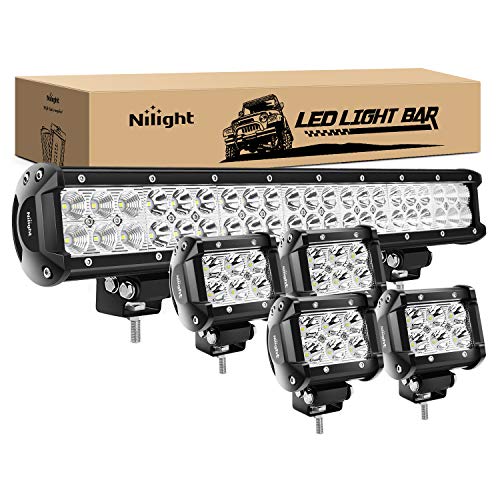 Nilight - ZH003 20Inch 126W Spot Flood Combo Led Light Bar 4PCS 4Inch 18W Spot LED Pods Fog Lights for Jeep Wrangler Boat ...