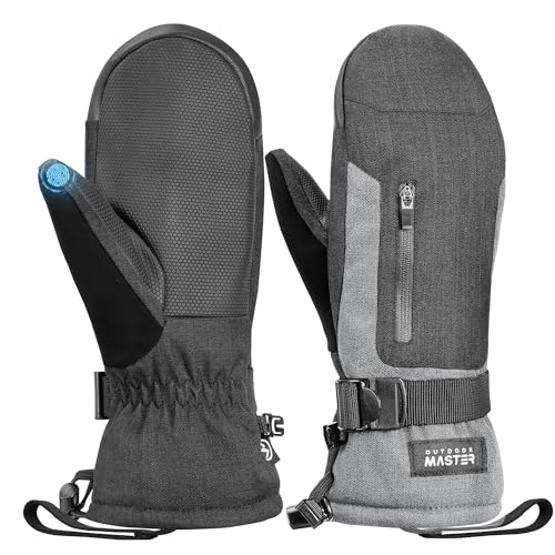 OutdoorMaster Ski Snow Mittens for Women & Men, Thermal Snowboard Ski Gloves Screen Touch, Warm Winter Anti-Slip Waterproo...