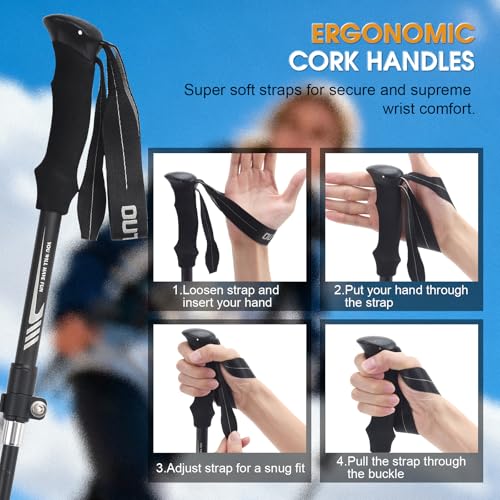 JIEHET Folding Hiking Poles, Lightweight 7075 Aluminum Alloy Mountain Tech Trekking Poles for Men, Collapsible Walking Sti...