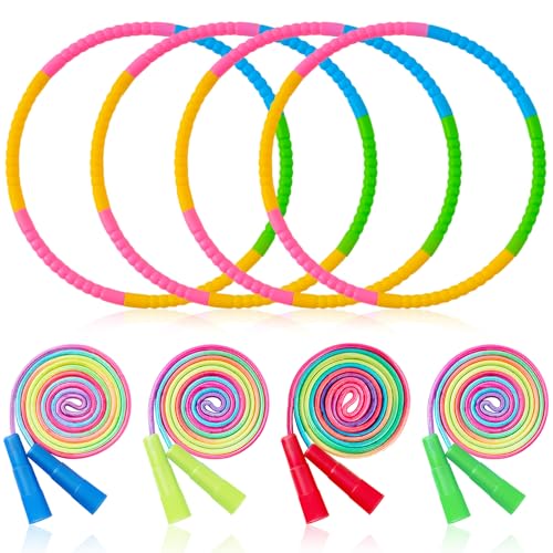 Silipull 8 Pcs Toy Hoop and Jump Rope Set for Kids Include 4 Skipping Rope and 4 Detachable Weight Size Hoop Gymnastic Fit...