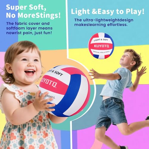 KUYOTQ Soft Indoor Volleyball for Indoor Practice Super Soft and Light Safe Sport Gear Fabric Volleyball for Kids Youth Ad...