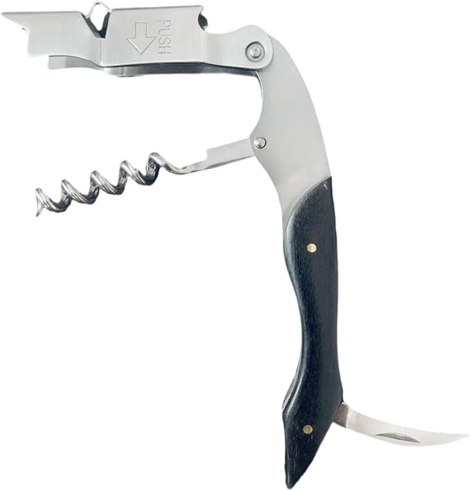 Customized Double-Hinged Waiter Corkscrew Wine Key for Bartenders, Long Pull Tap Handle Wine Bottle Opener and Serrated Foil Cutter for Bar Restaurant Waiters, Sommelier, Bartenders (Ebony Wood)