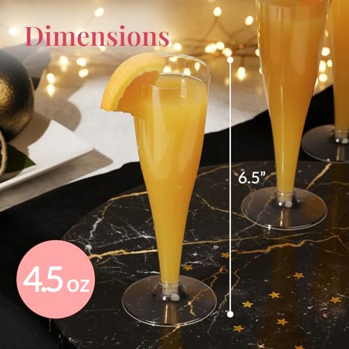 Prestee Set of 24 Clear Plastic Champagne Flutes - 4.5 oz Capacity Shatterproof Disposable Glasses - Suitable for Wedding...