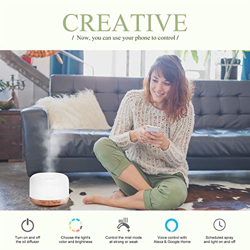 ASAKUKI Smart Wi-Fi Essential Oil Diffuser, App and Voice Control Compatible with Alexa, 500ml Aromatherapy Humidifier, Va...