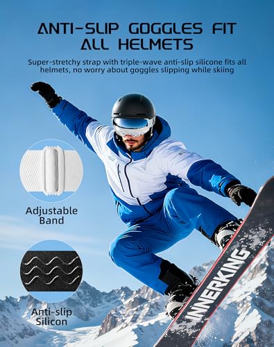 Innerking Interchangeable Ski Goggles, Magnetic Lens Snow Goggles, OTG Anti Fog Snowboard Goggles for Women Men Adult Youth