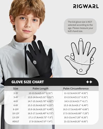 RIGWARL Kids Winter Gloves Boys Girls, Water-Repellent Warm Thermal Youth Gloves, Touchscreen Anti-Slip for Teens 3-15 Years