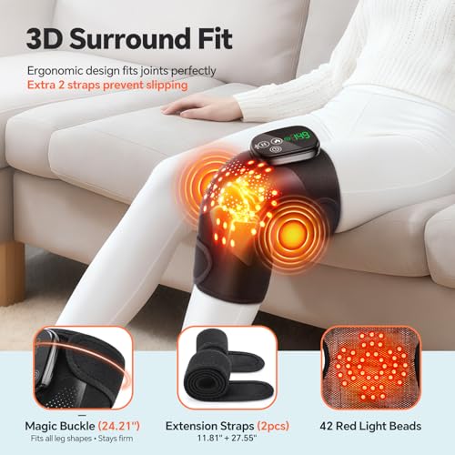 Knee Massager, Cordless Heated Knee Brace Wrap, Rechargeable Knee Massager for Knee Shoulder Elbow Pain Relief, Heating Kn...