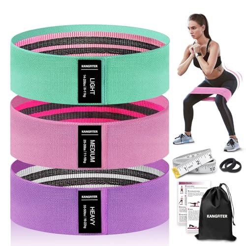 KANGFITER Non-Slip Fabric Resistance Bands for Working Out, Loop Exercise Bands for Booty Leg, Butt, Glute, Stretch Workou...