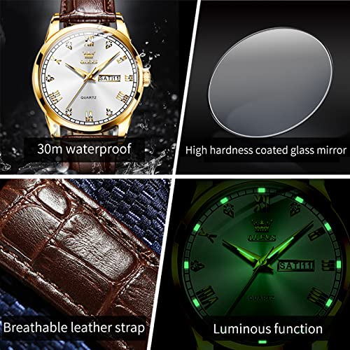 OLEVS Amazon Watches,Brown Leather Watch for Men,Men Day Date Watch,Men's Luminous Watch,Dress Watch for Men,Rose Gold Wat...