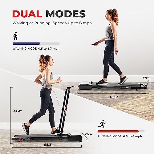 Sunny Health & Fitness Sleek Compact Smart Treadpad Treadmill with 6-Level Auto Incline, Remote Control, Shock Absorption,...
