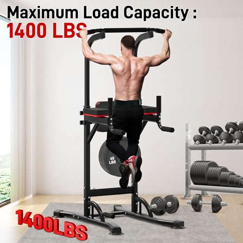 Outdoor Basic Power Tower, Pull Up Bar and Dip Station for Home Gym, 1400LBS Weight Capacity, Adjustable Height, Heavy Dut...