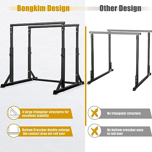 Bongkim Dip Bar, Heavy Duty Dip Station with 7 Height Levels, 800lbs Adjustable Parallel Bars for Tricep Dips Pull-Ups L-S...