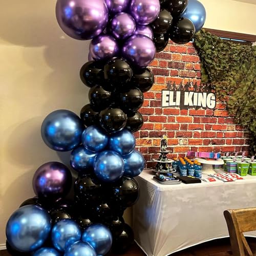 Black Purple Blue Balloon, 60 Pcs 12 Inches Metallic Blue Purple Teal Balloons Confetti Balloons for Kids Video Game Party...
