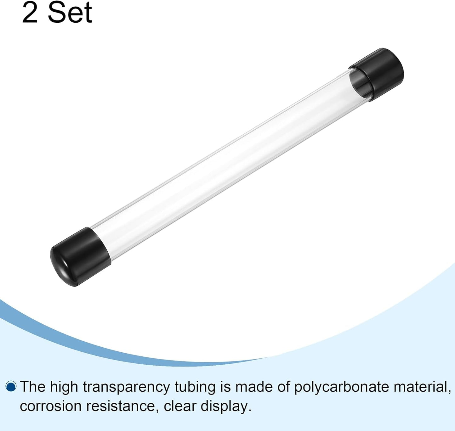 PATIKIL Clear Rigid Tube Round Plastic Tubing with Black Rubber Caps Polycarbonate Water Pipe, 305mm/ 12 Inch Length, 24mmx28mm/0.94"x1.1", 2 Set