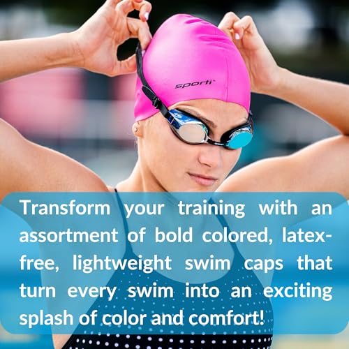 Sporti Silicone Swim Cap for Bun Long Hair Unisex Adult Protection Bathing Cap Anti-Slip Interior Grip, H 7.5" Opening 8.25"