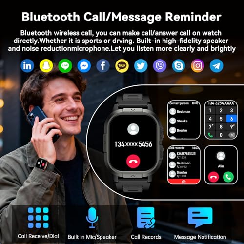 Smart Watch for Men Fitness Tracker: Make/Answer Call Military Smart Watches for Men Digital Watches Heart Rate Monitor Wa...