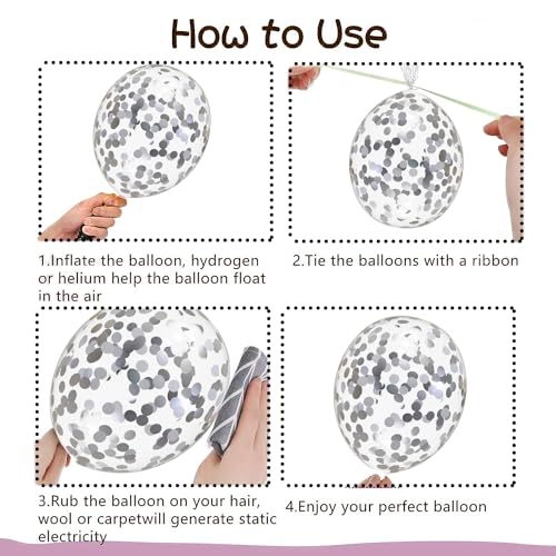Black and Silver Balloons, 60pcs 12 Inches Black White Silver Confetti Balloons with 1 Ribbon for Birthday, Baby Shower, W...