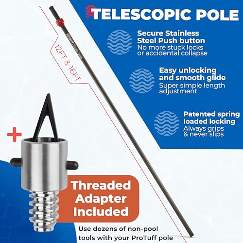ProTuff 16ft Heavy Duty Telescopic Pool Pole – Unconditional Lifetime Replacement - Instant & Reliable Extension - Univers...