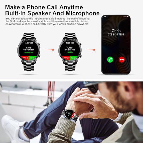 FILIEKEU Men Smart Watch for Android iOS, Bluetooth Calls Voice Chat with Heart Rate/Sleep Monitor Fitness Tracker, 1.3" F...