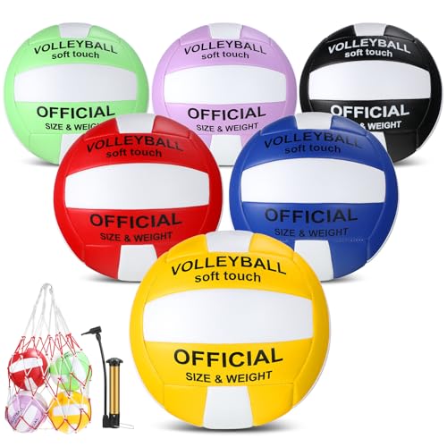 Junkin 6 Pack Volleyballs Official Size 5 Waterproof Soft Volleyball with Pump and Net Bag Outdoor Indoor Beach Gym Traini...